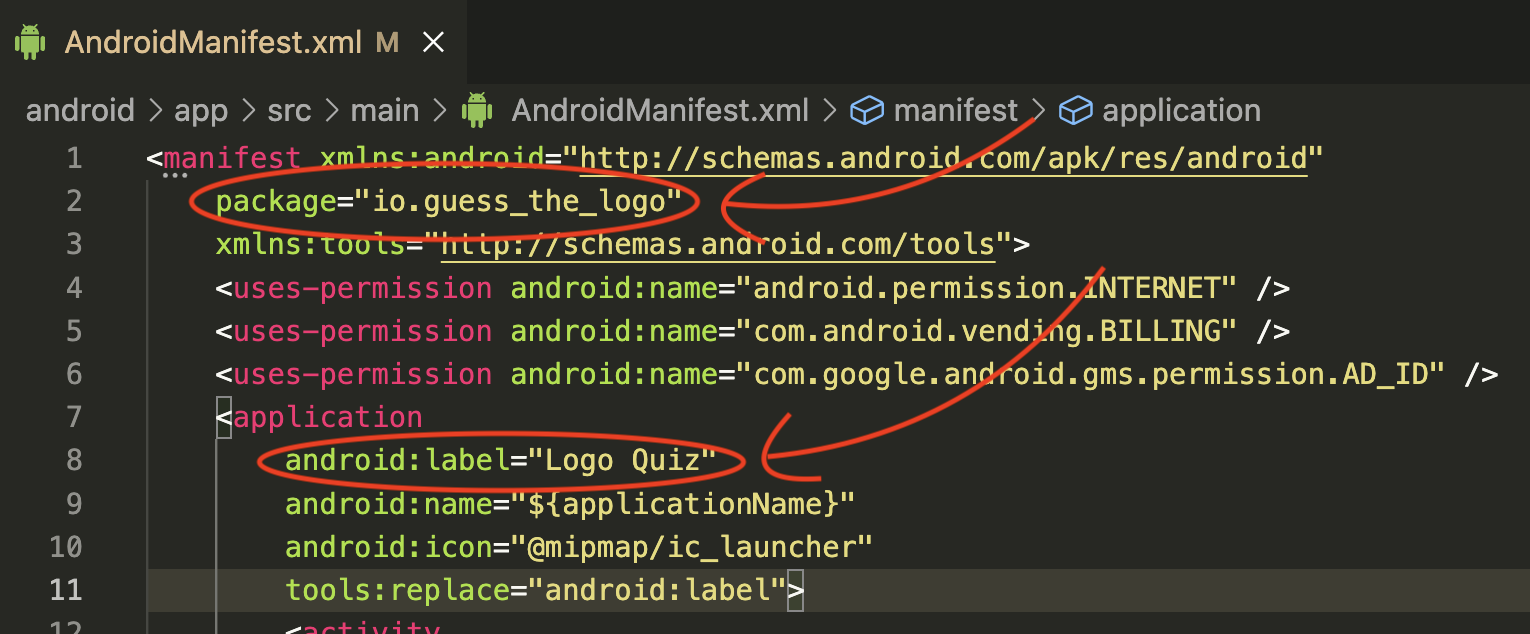 Android manifest package