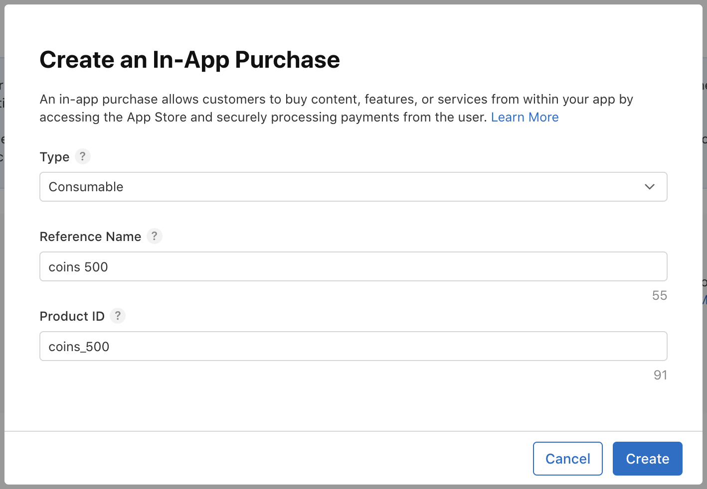 App Store Connect IAP add
